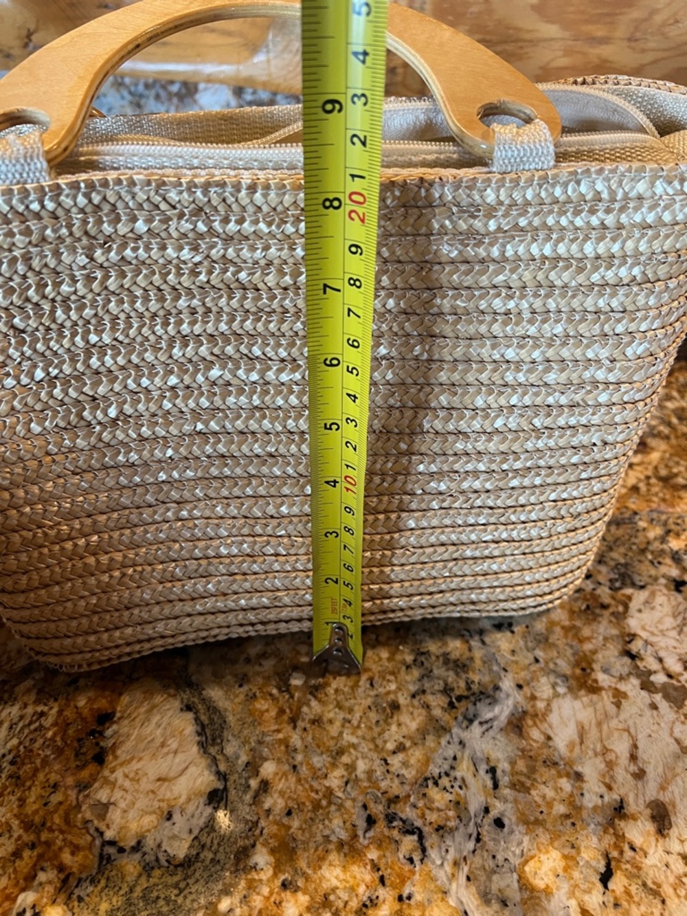 Woven Straw Tote Bag with Beige Handles - Picture 7 of 9